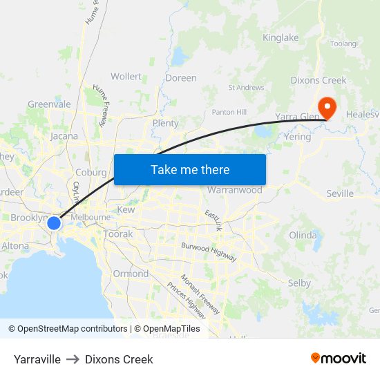 Yarraville to Dixons Creek map