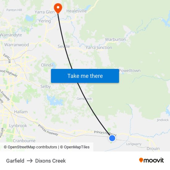 Garfield to Dixons Creek map