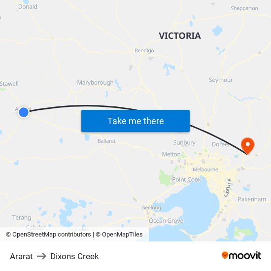 Ararat to Dixons Creek map