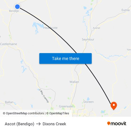 Ascot (Bendigo) to Dixons Creek map