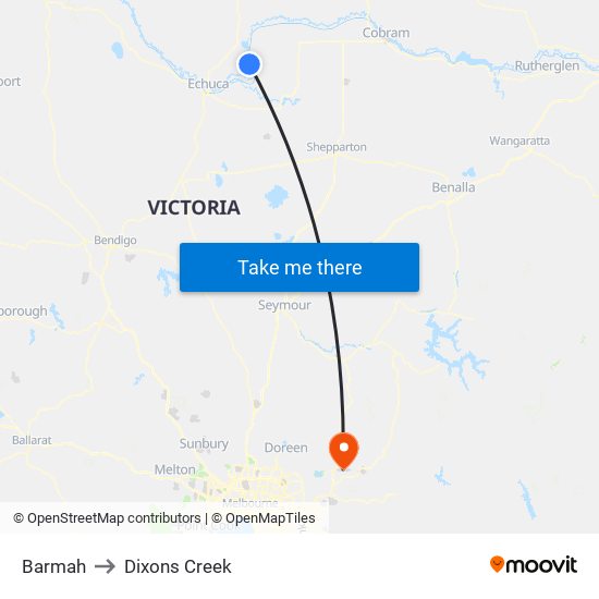 Barmah to Dixons Creek map