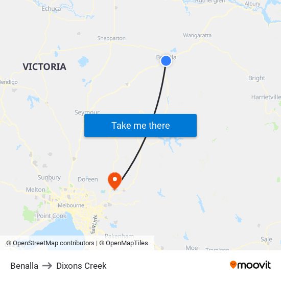 Benalla to Dixons Creek map