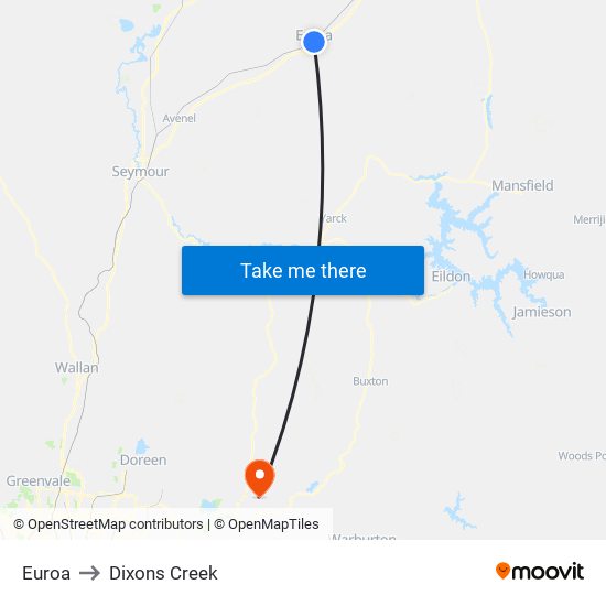 Euroa to Dixons Creek map