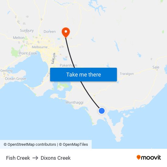 Fish Creek to Dixons Creek map