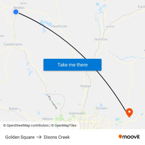 Golden Square to Dixons Creek map