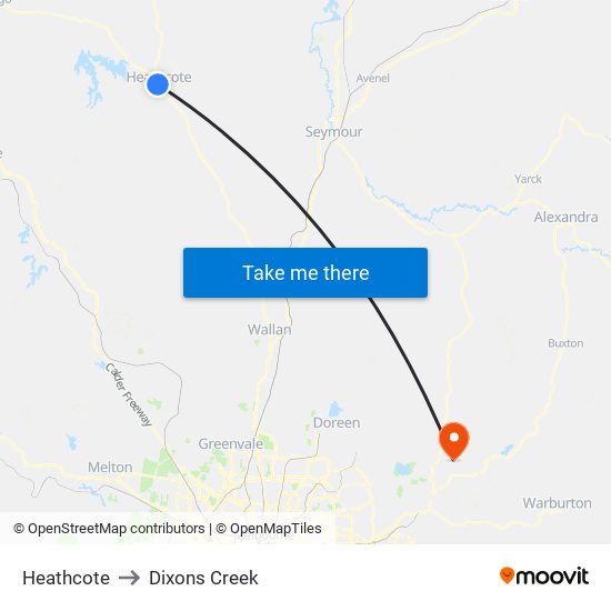 Heathcote to Dixons Creek map