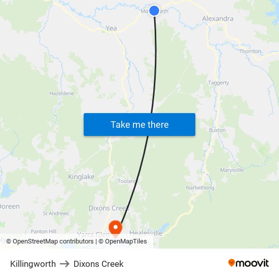 Killingworth to Dixons Creek map