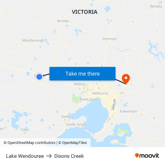 Lake Wendouree to Dixons Creek map