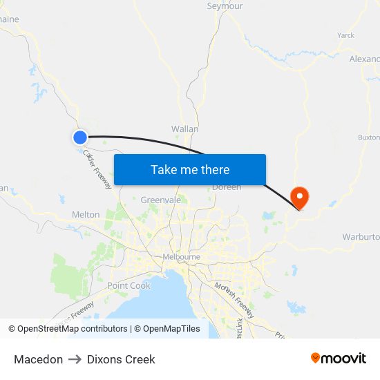 Macedon to Dixons Creek map