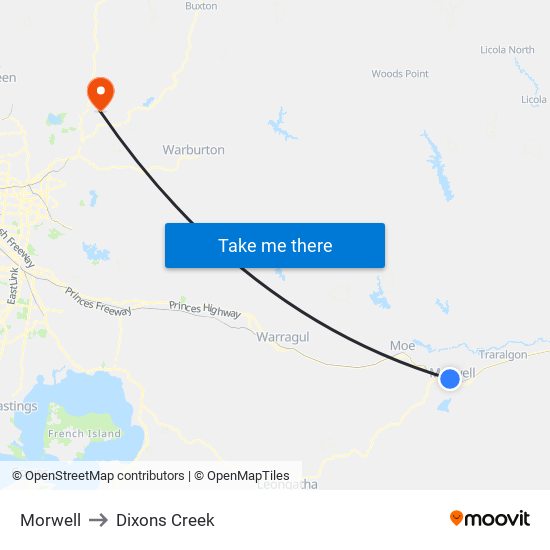 Morwell to Dixons Creek map