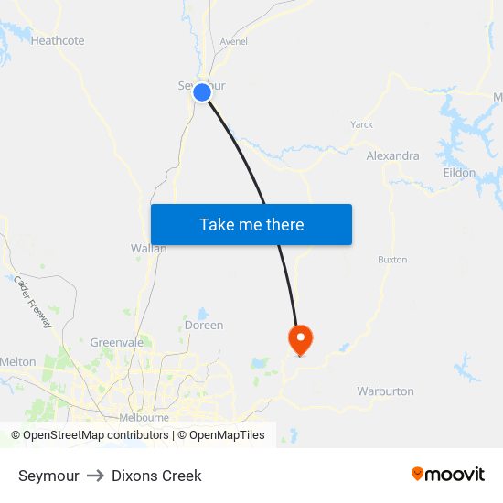 Seymour to Dixons Creek map