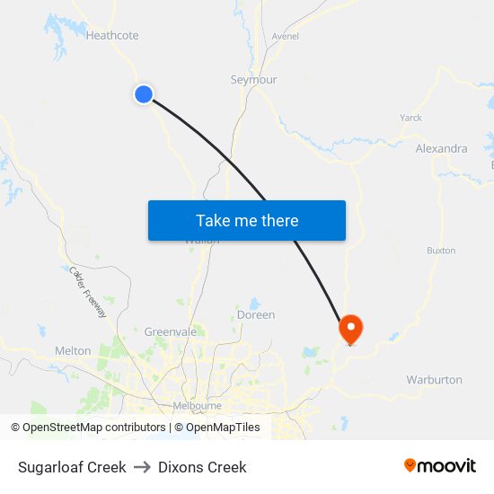 Sugarloaf Creek to Dixons Creek map
