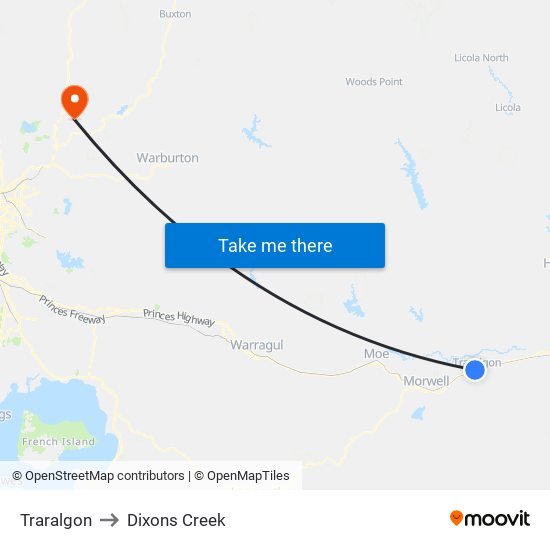 Traralgon to Dixons Creek map