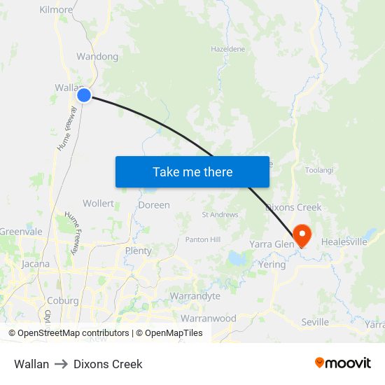 Wallan to Dixons Creek map