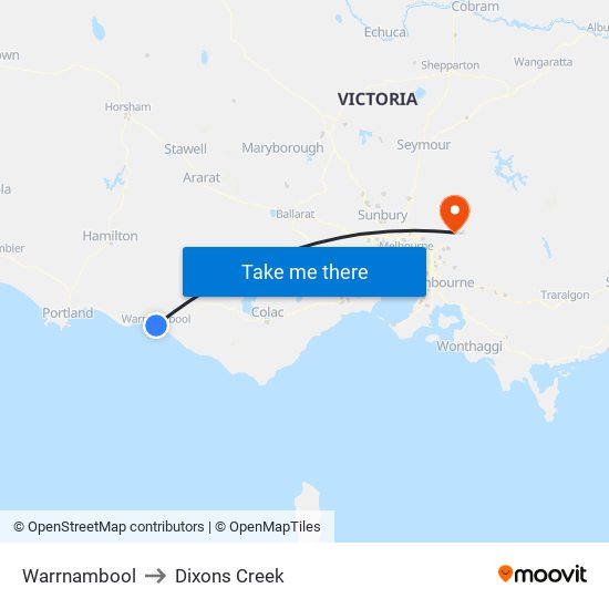 Warrnambool to Dixons Creek map