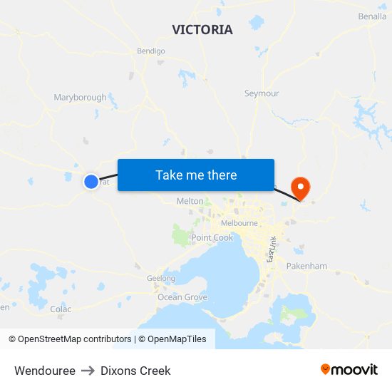 Wendouree to Dixons Creek map