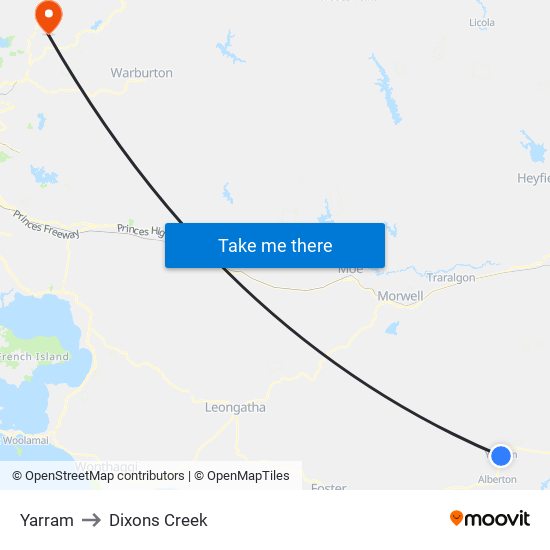 Yarram to Dixons Creek map