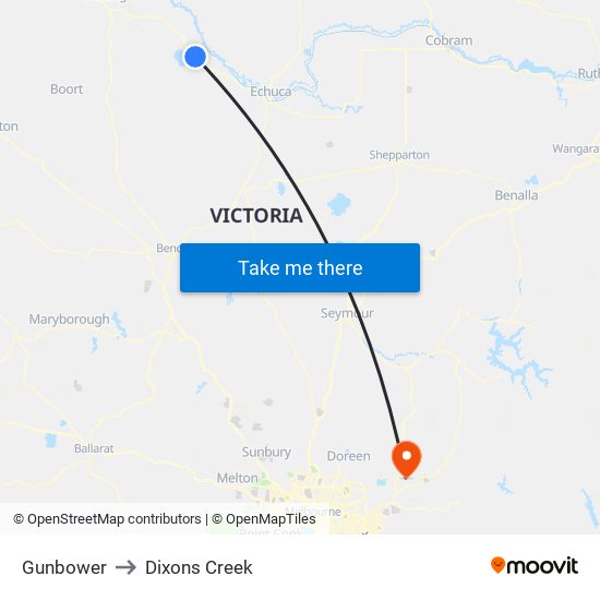 Gunbower to Dixons Creek map