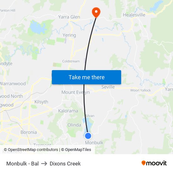 Monbulk - Bal to Dixons Creek map