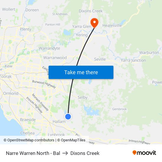 Narre Warren North - Bal to Dixons Creek map