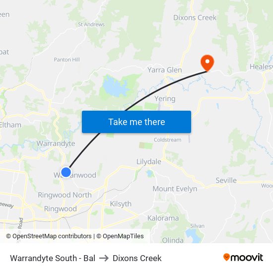 Warrandyte South - Bal to Dixons Creek map