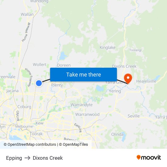 Epping to Dixons Creek map