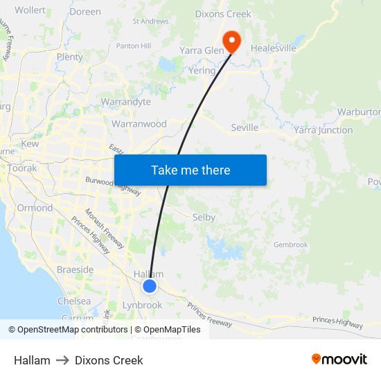 Hallam to Dixons Creek map