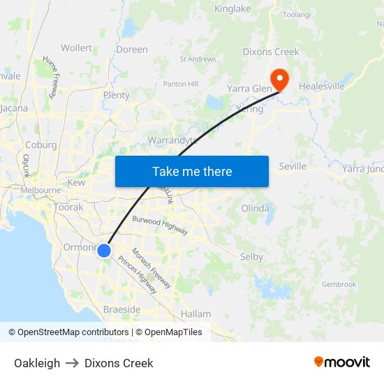 Oakleigh to Dixons Creek map