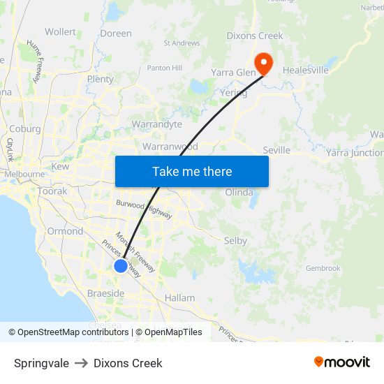 Springvale to Dixons Creek map