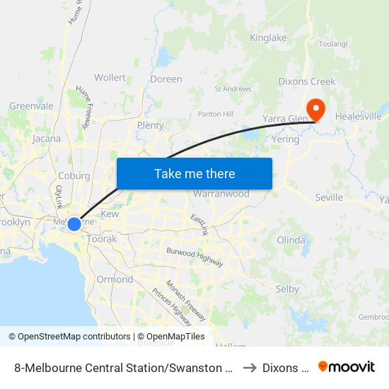 8-Melbourne Central Station/Swanston St (Melbourne City) to Dixons Creek map
