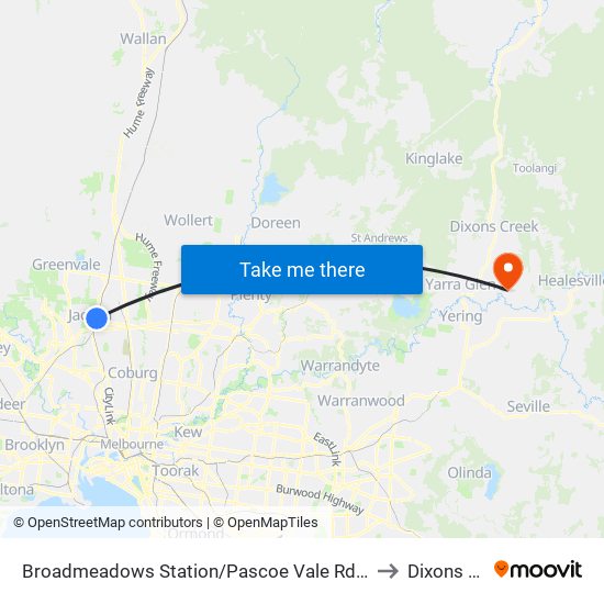 Broadmeadows Station/Pascoe Vale Rd (Broadmeadows) to Dixons Creek map