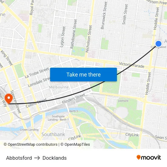 Abbotsford to Docklands map