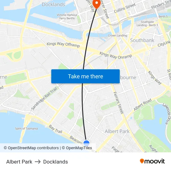 Albert Park to Docklands map