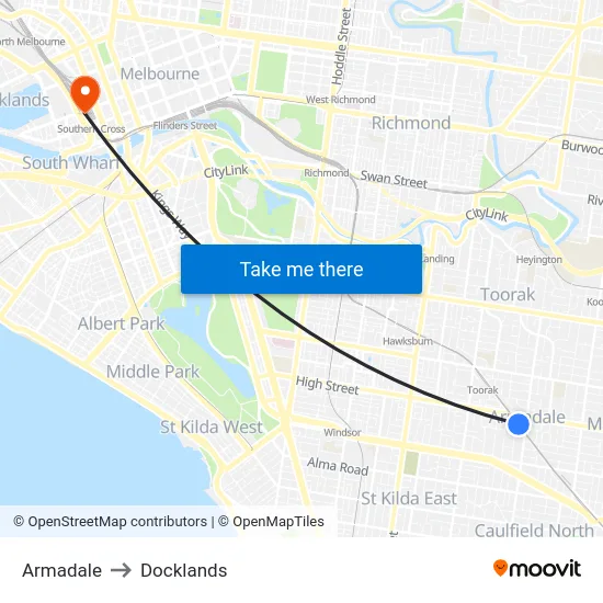 Armadale to Docklands map