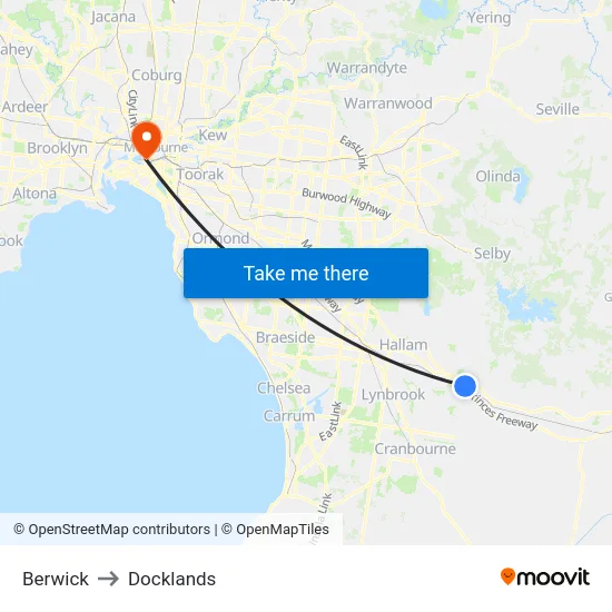 Berwick to Docklands map