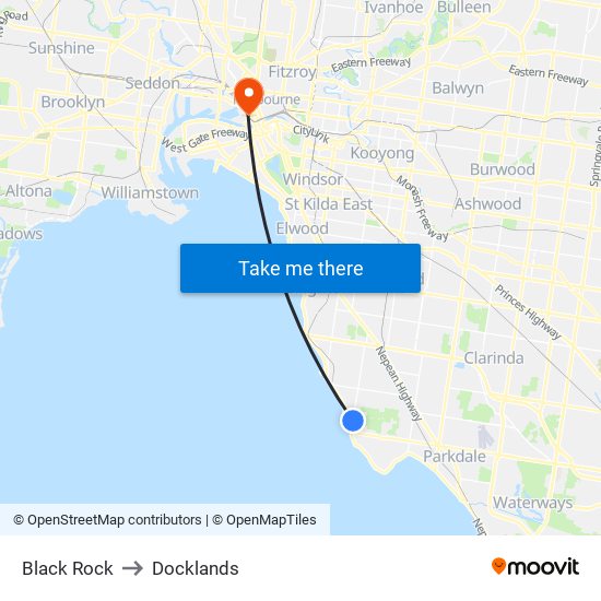Black Rock to Docklands map