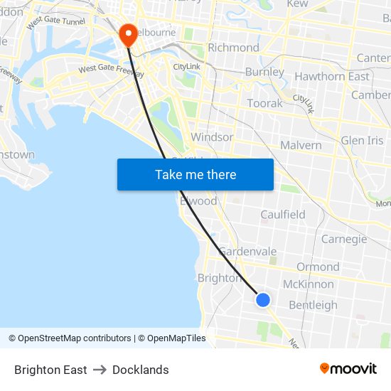 Brighton East to Docklands map