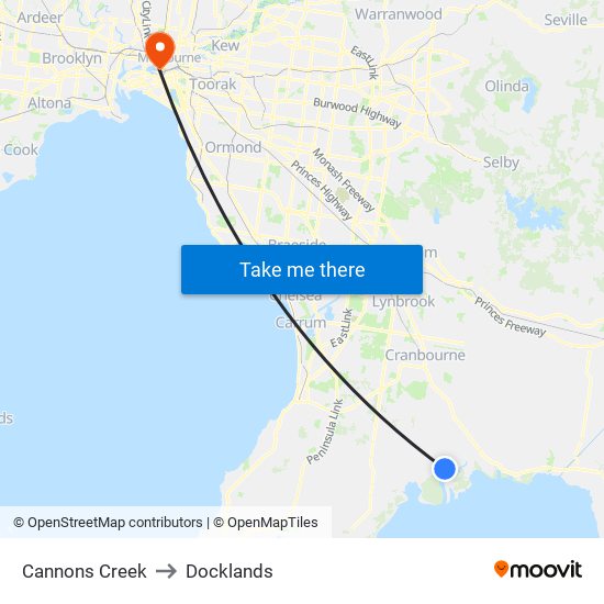 Cannons Creek to Docklands map
