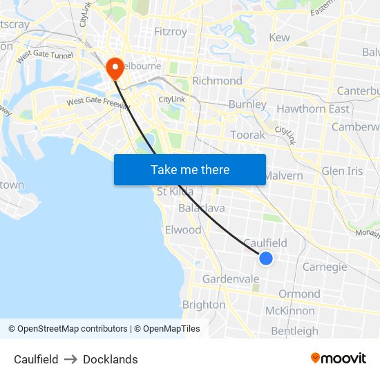 Caulfield to Docklands map