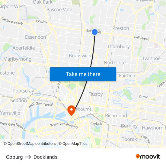 Coburg to Docklands map