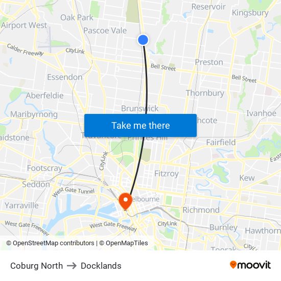 Coburg North to Docklands map