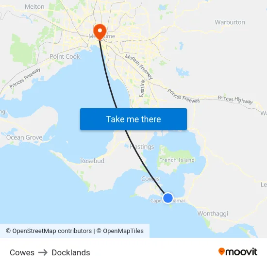 Cowes to Docklands map