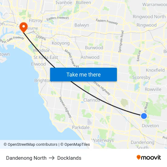 Dandenong North to Docklands map