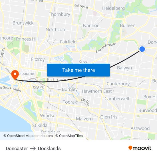 Doncaster to Docklands map