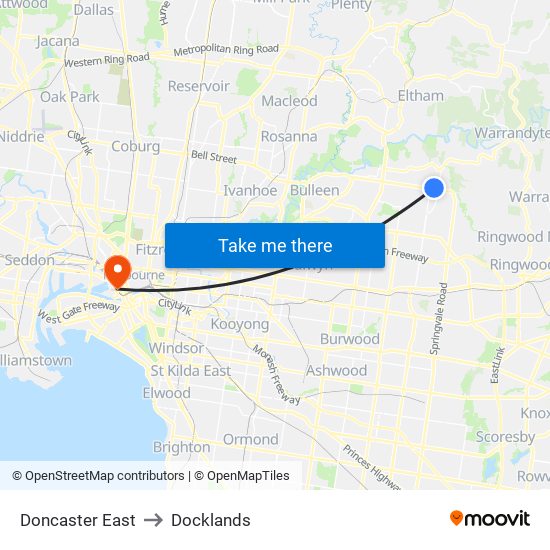 Doncaster East to Docklands map