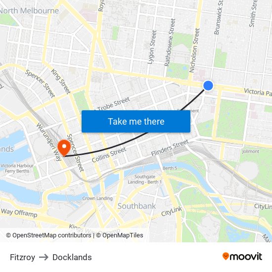 Fitzroy to Docklands map