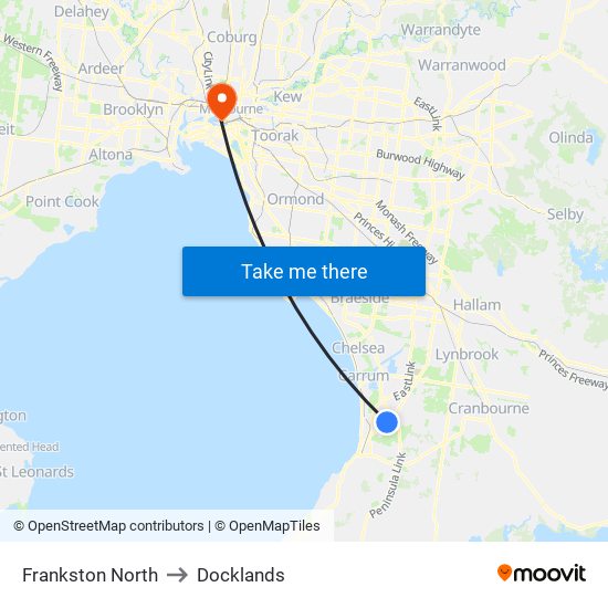 Frankston North to Docklands map