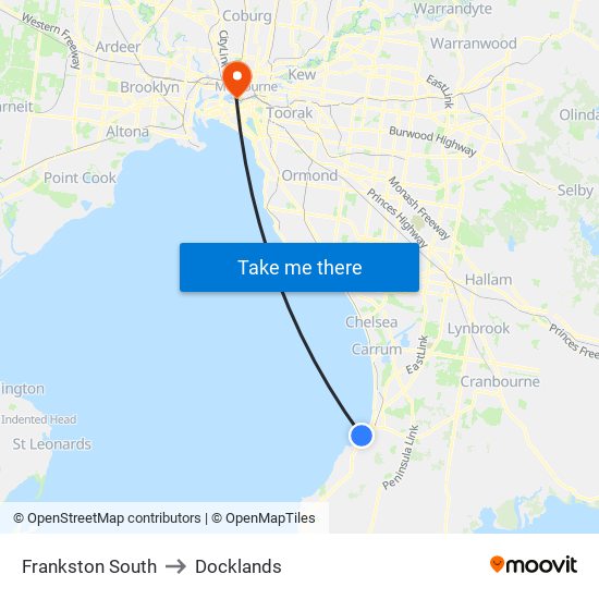 Frankston South to Docklands map