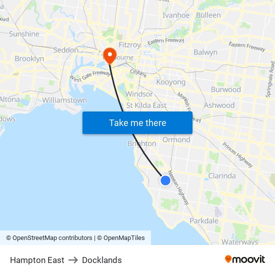 Hampton East to Docklands map