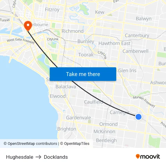Hughesdale to Docklands map
